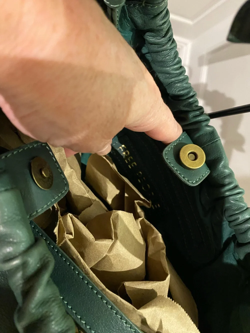 Free People Dark Green Leather Satchel with Knotted Handle